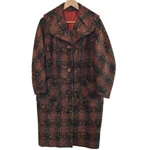 Vintage Marissa Ferrero Coat Womens Large Brown Plaid Wool Preppy 90s Academia